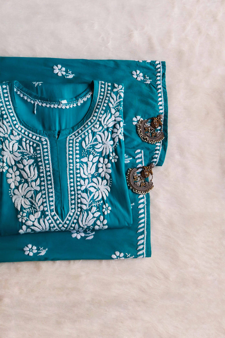 Zainab Ocean Blue Rayon Kurta Pant set