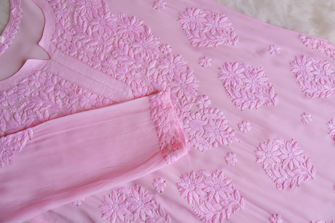 Hoor Baby Pink Viscose Georgette Kurta