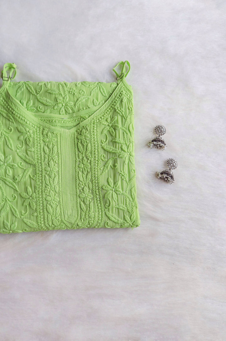 Mehr Lime Green Viscose Strappy Kurta