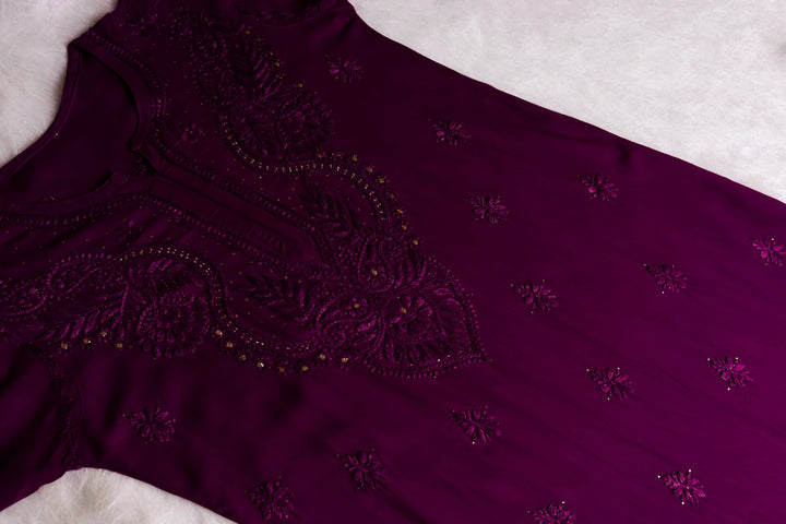 Naida Deep Plum 2 piece Rayon Mukaish set
