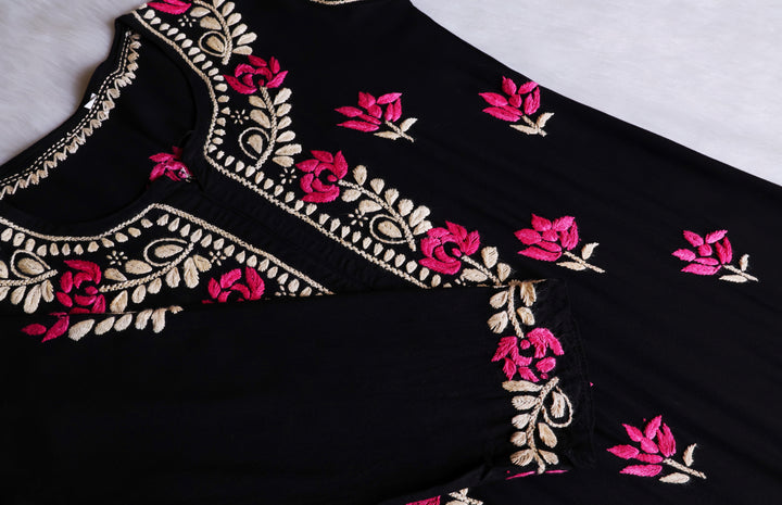 Gulaab Black, Pink & Beige Rayon Kurta Set