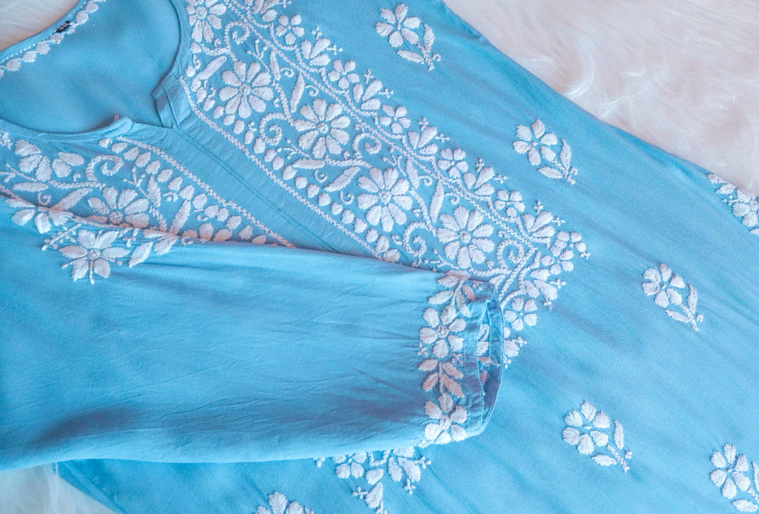 Zahrah Sky Blue Rayon Kurta Pant set