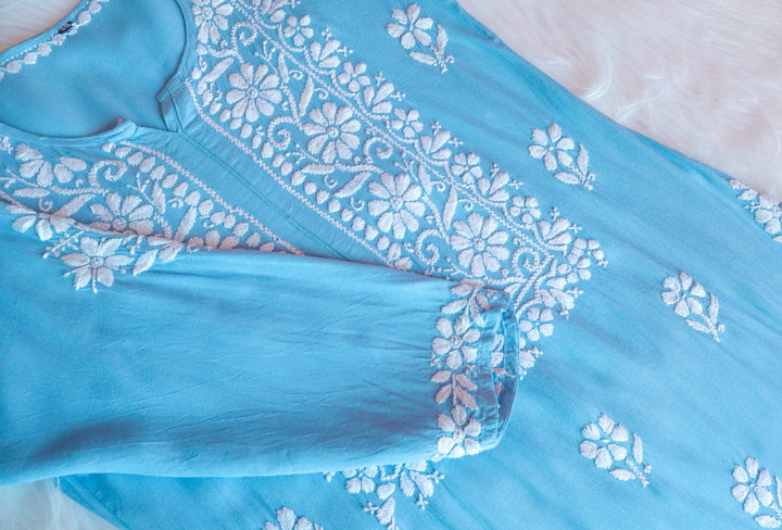 Zahrah Sky Blue Rayon Kurta Pant set