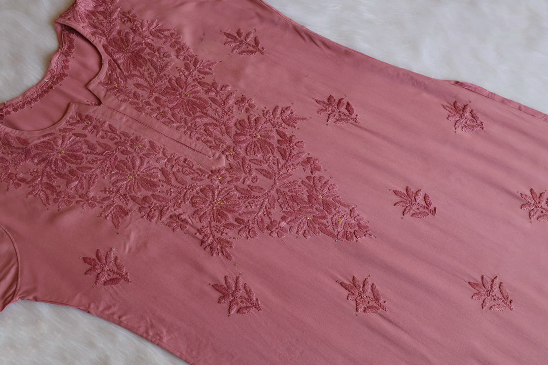 Naira Rose Brown Rayon Mukaish 3 Piece Set