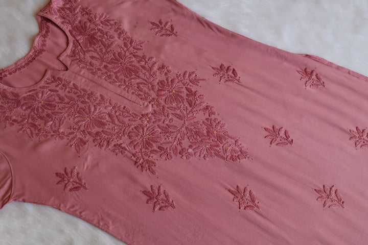 Naira Rose Brown Rayon Mukaish 3 Piece Set