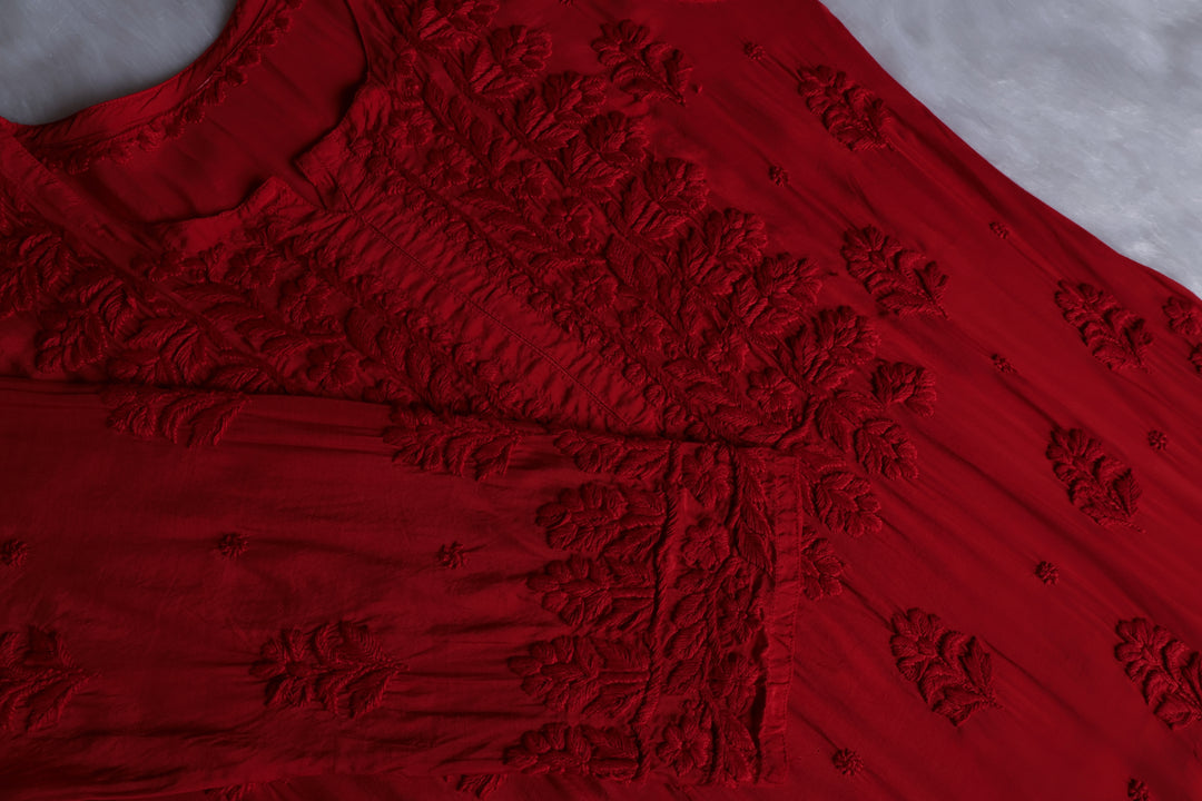 MehrNaaz Red Pure Muslin Kurta