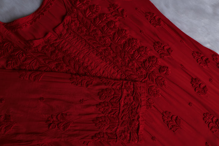 MehrNaaz Red Pure Muslin Kurta