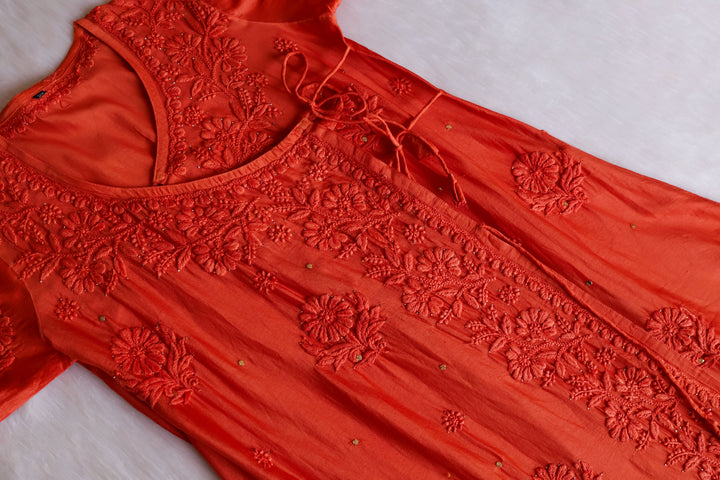 Noor Rust Pure Chanderi Silk Angarakha