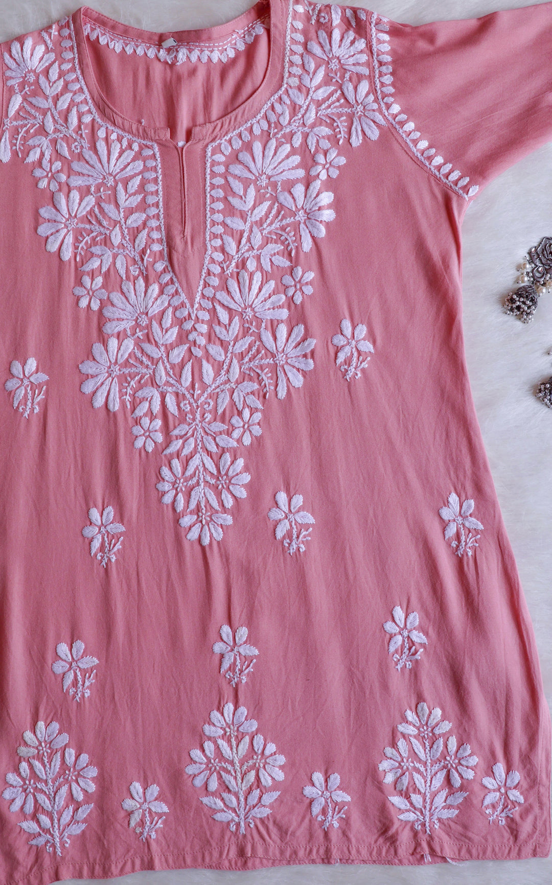 Aayat Rose Brown Short Rayon Kurta - Noor Chikankari