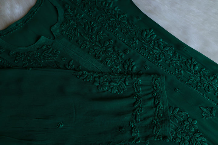 Mahnoor Deep Green Viscose Georgette Kurta
