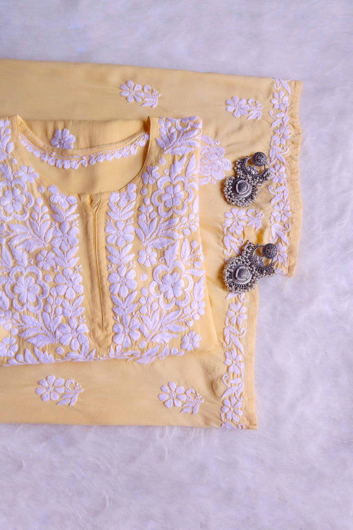 Benafsha Pastel Yellow Rayon Kurta Pant set