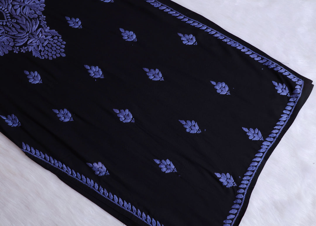 Noora Black & Dusty Purple Long Rayon kurta - Noor Chikankari