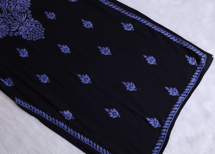 Noora Black & Dusty Purple Long Rayon kurta - Noor Chikankari
