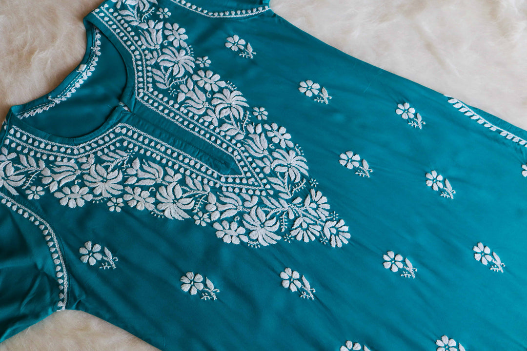 Zainab Ocean Blue Rayon Kurta Pant set