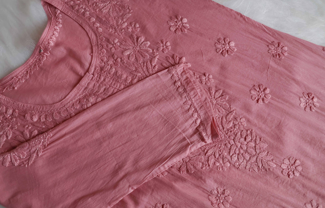 Nazakat Rose Brown Cotton short kurta