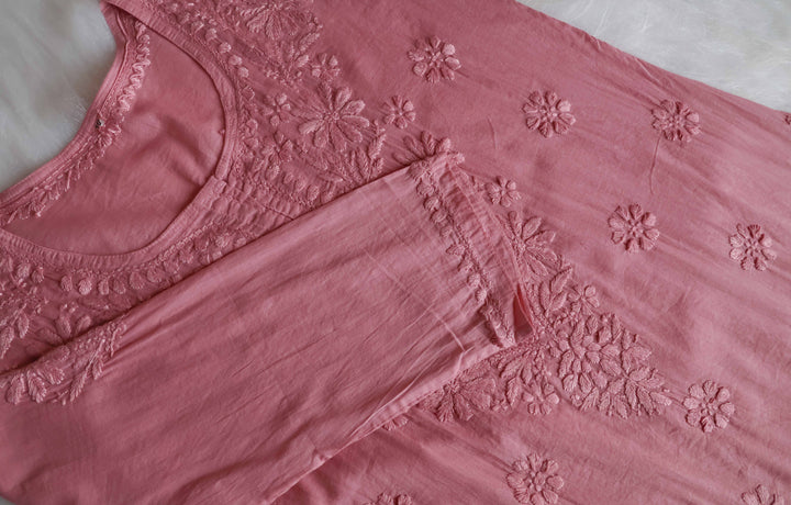 Nazakat Rose Brown Cotton short kurta