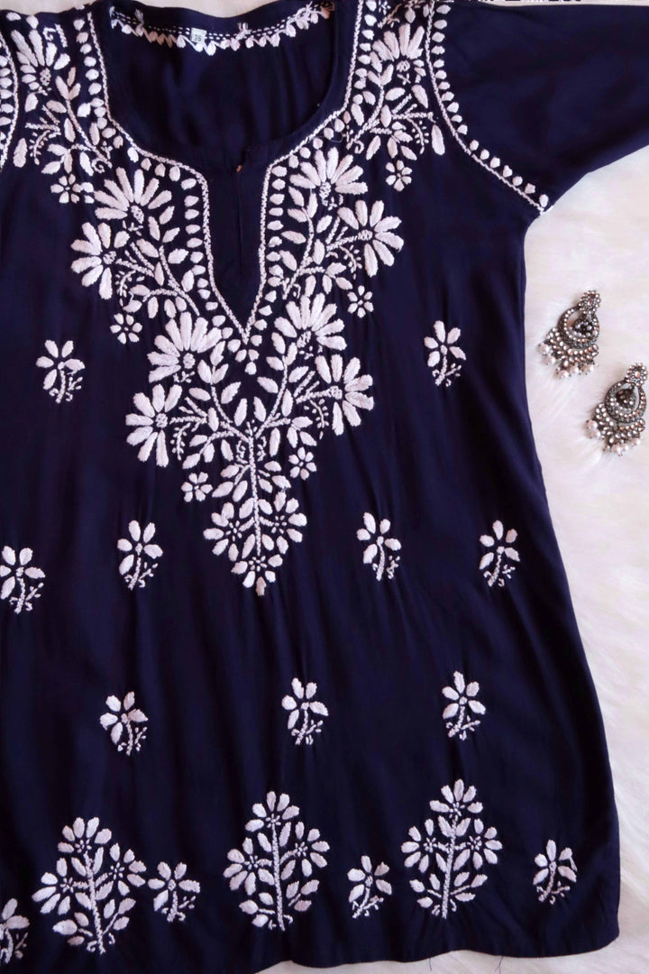 Aayat Navy Blue Short Rayon Kurta
