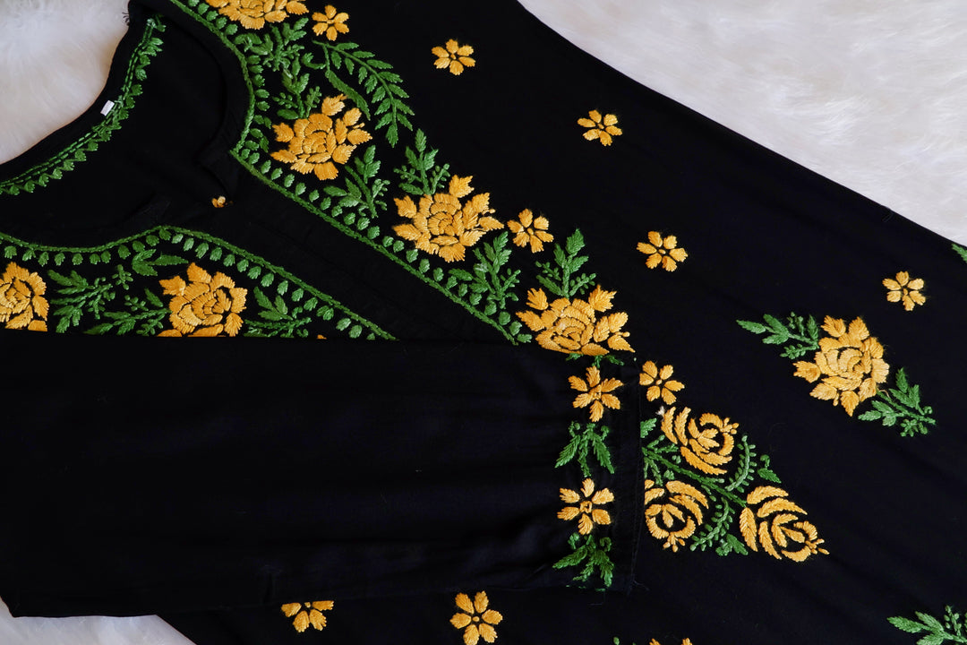 Gulaab Black & Yellow Rayon Kurta Set