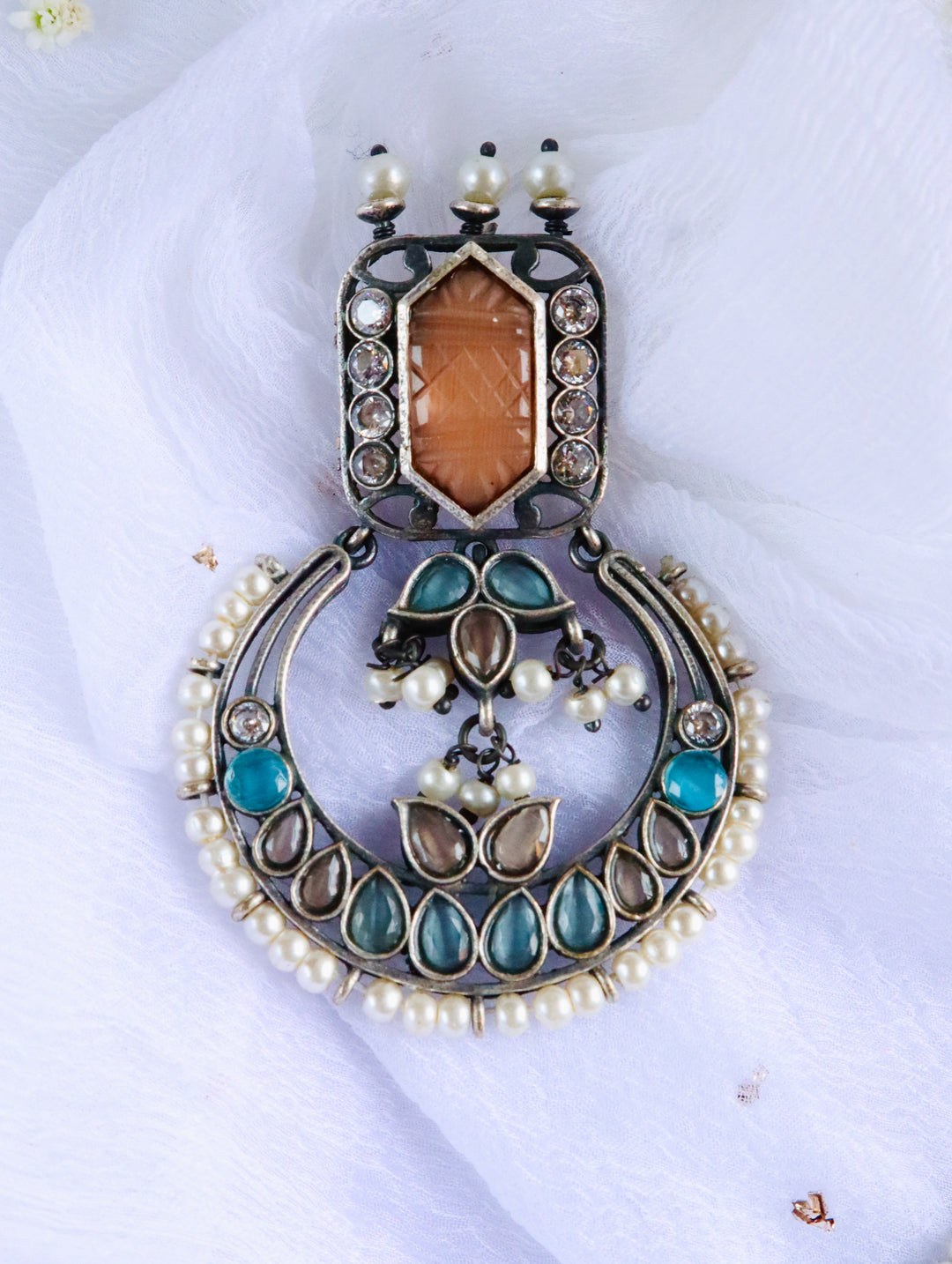 Mustard & Teal Stone Dual toned Chandbali