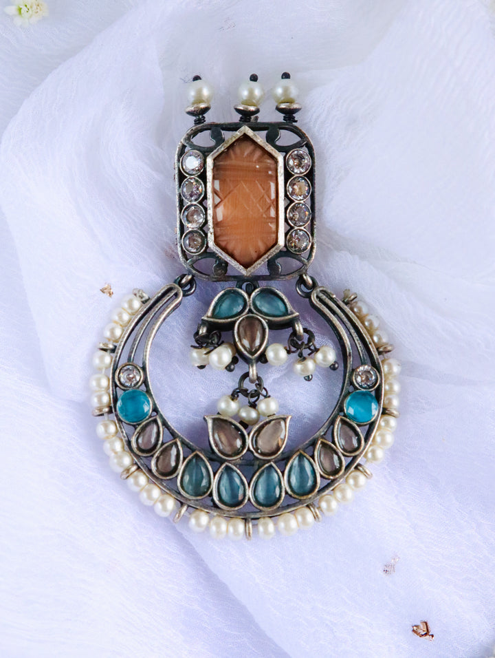 Mustard & Teal Stone Dual toned Chandbali