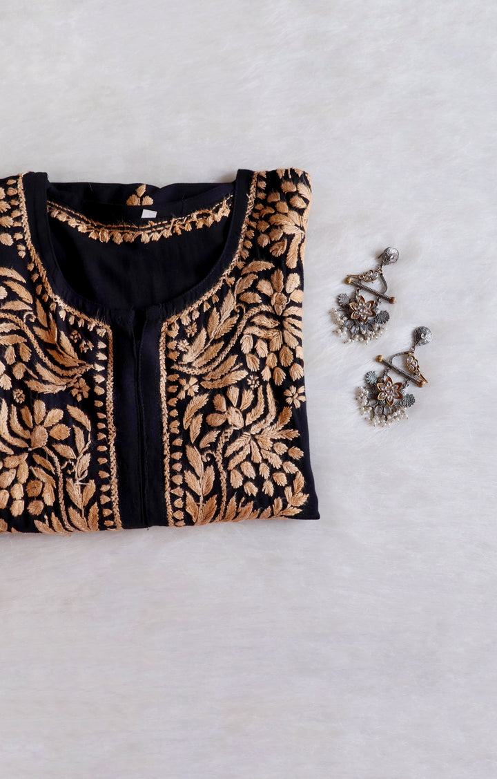Noora Black & Beige Long Rayon kurta