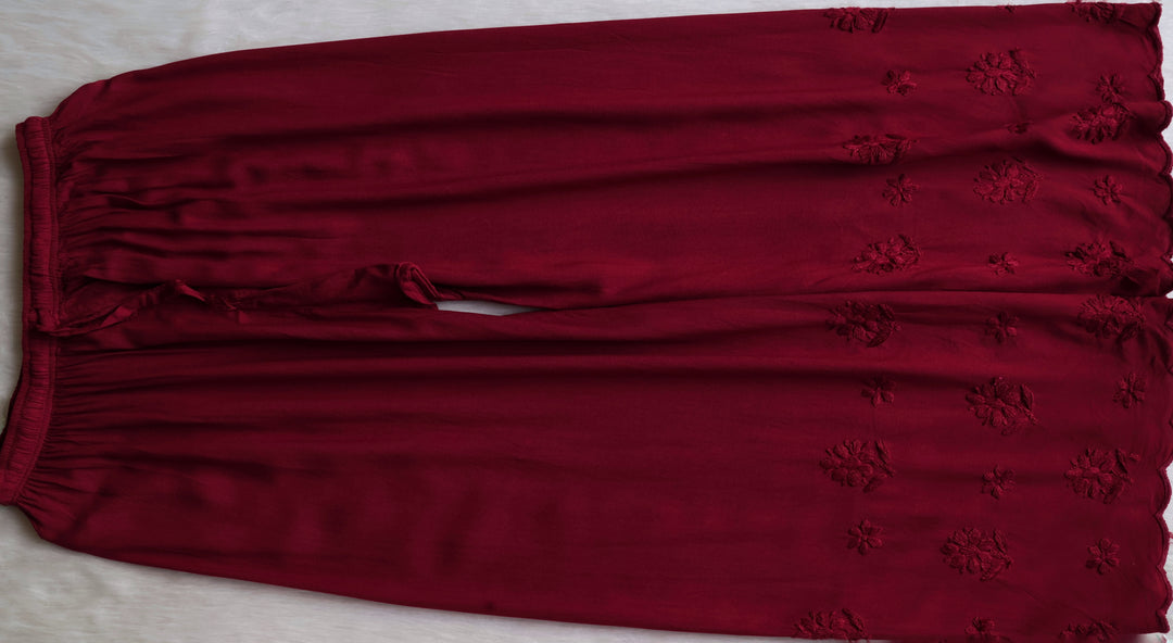 Alishba Deep Plum Scalloped Rayon set