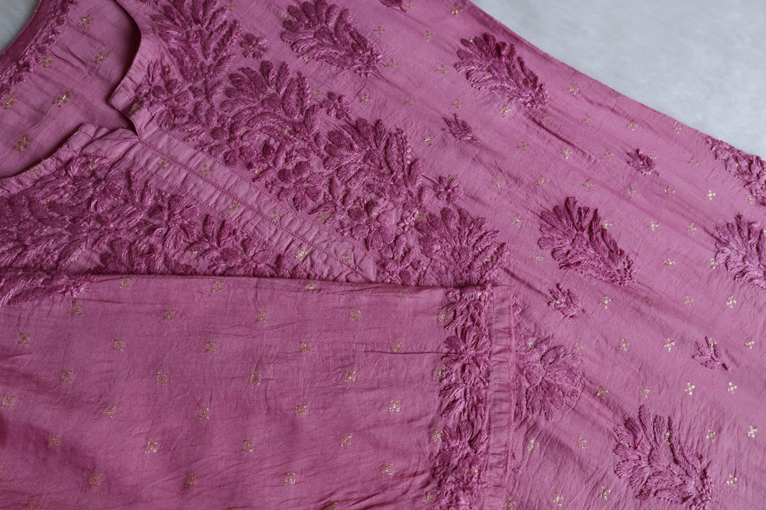 Nazakat Dusty Purple Premium Long Chanderi Kurta