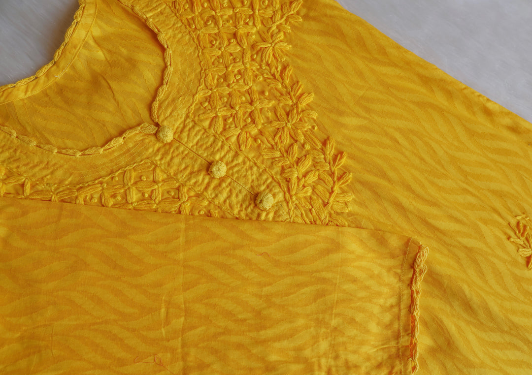 Zaina Yellow Short Jacquard Cotton kurta