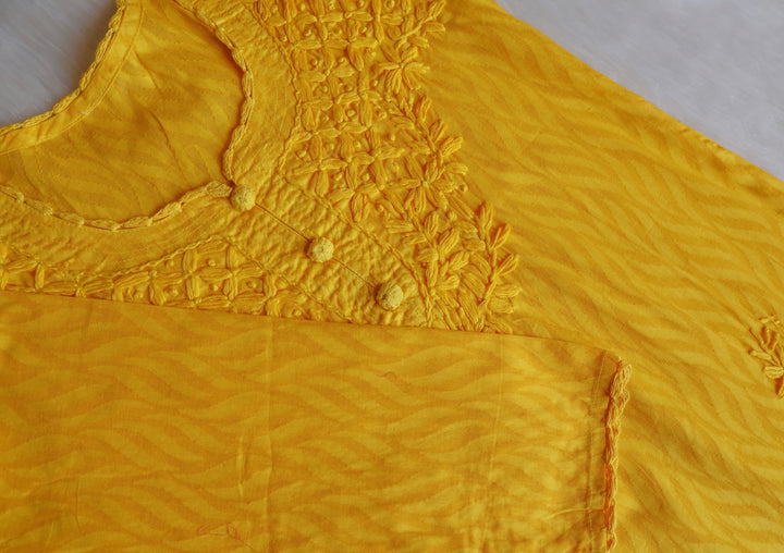 Zaina Yellow Short Jacquard Cotton kurta