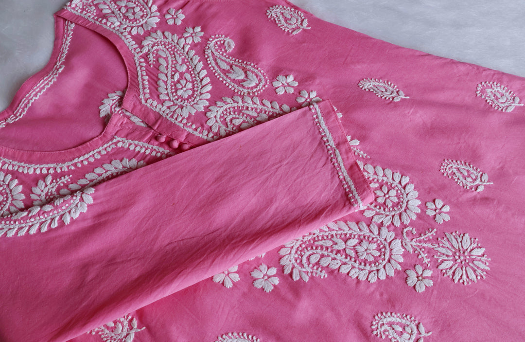 Baby Pink & White Cotton Kurta