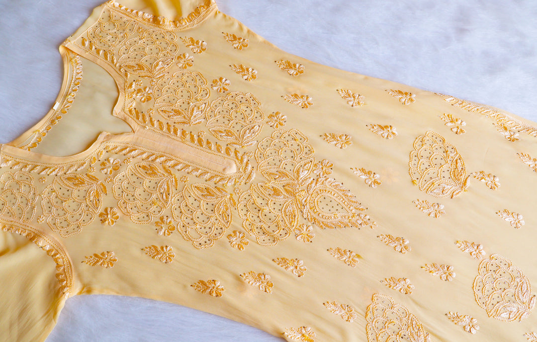 Hanaa Yellow Viscose Georgette Kurta