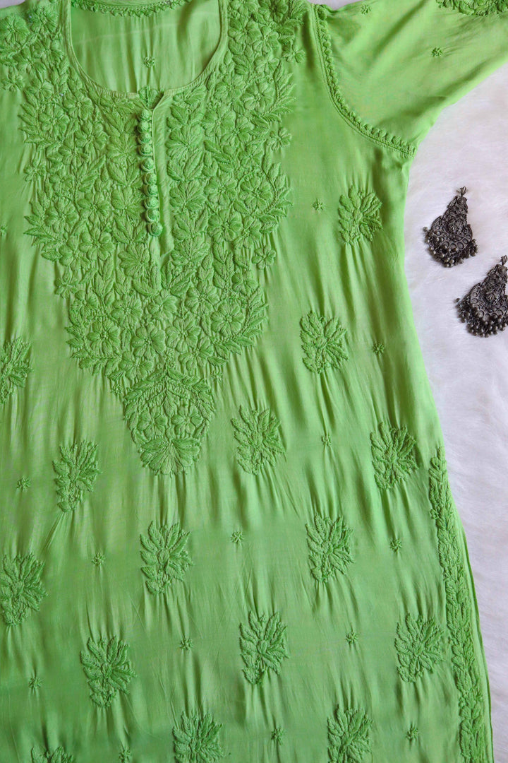 Zamdah Lime Green Luxe Muslin Kurta