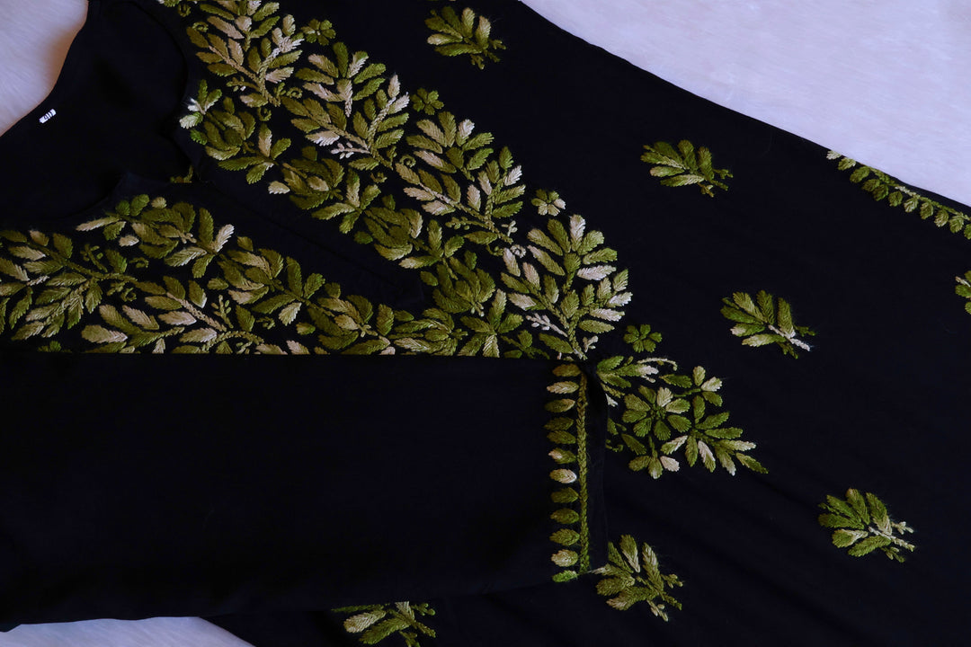 Sanam Black & Olive Green Ombre Long Rayon Kurta