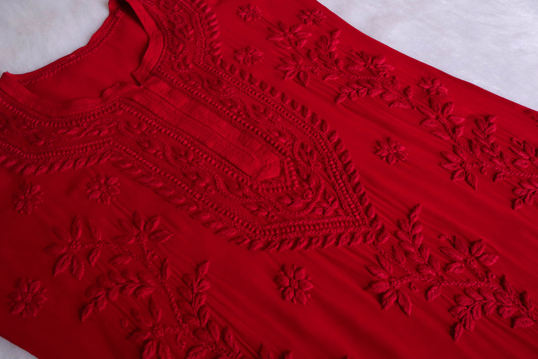 Mehr Red Viscose Georgette Kurta