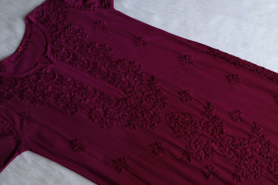 Sarah Deep Plum Long Ombre Rayon Kurta