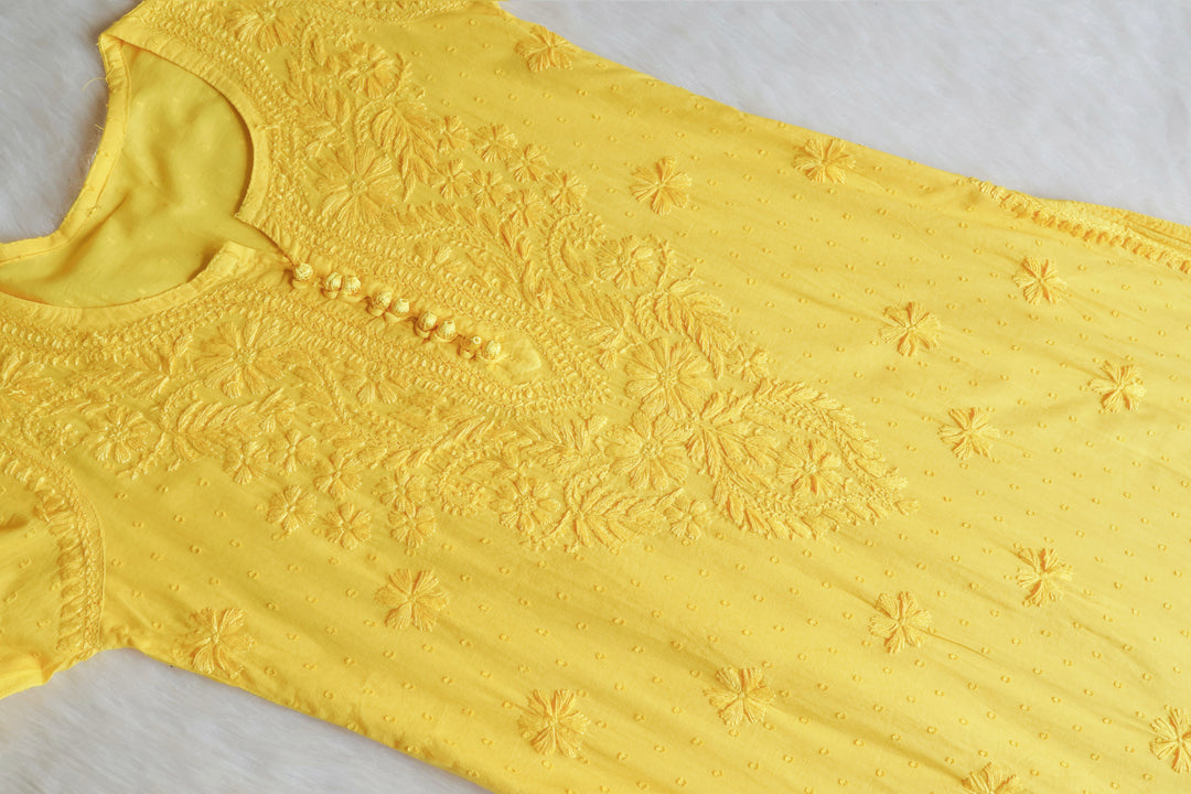 Nazakat Lemon Yellow 3 Piece Cotton Kurta set