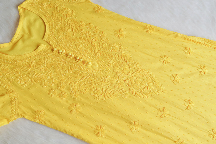 Nazakat Lemon Yellow 3 Piece Cotton Kurta set