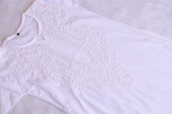 Raheema White Long Cotton kurta