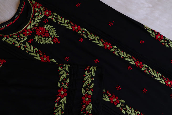 Firdaus Black & Red Modal Kurta Set