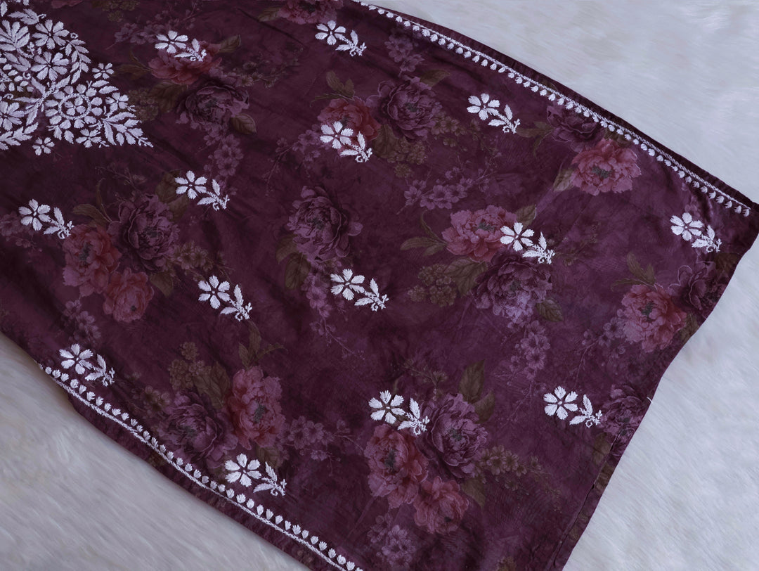 Dahlia Dusty Purple Floral Long MulMul kurta