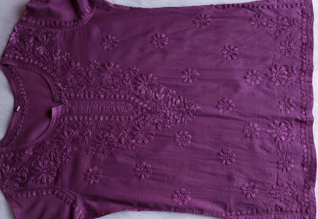 Nazakat Deep Purple Cotton short kurta