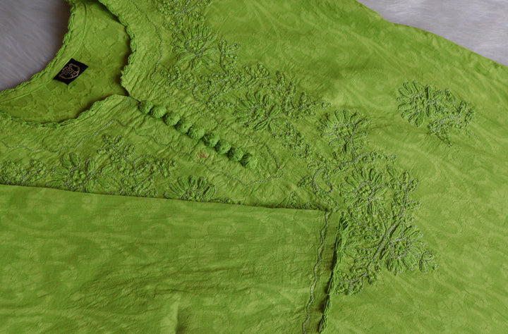 Lime Green Long Jacquard Cotton kurta