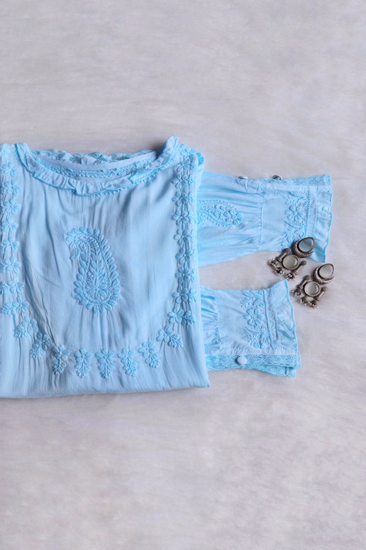 Zamda Afghani Sky Blue Pure Modal Set