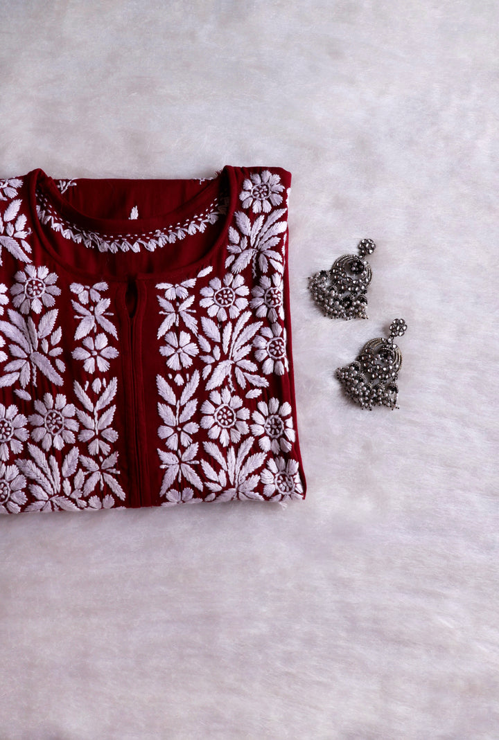 Mariyam Maroon Long Rayon kurta