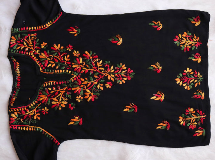 Aayat Black & Multicolored Short Rayon Kurta