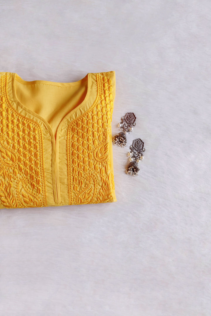 Zahra Yellow Cotton Kurta - Noor Chikankari