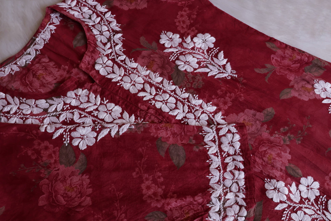 Dahlia Premium Mauve Pink Floral Long MulMul kurta