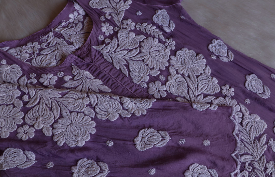 Noor Dusty Purple 10D Pure Muslin Scalloped Kurta Set
