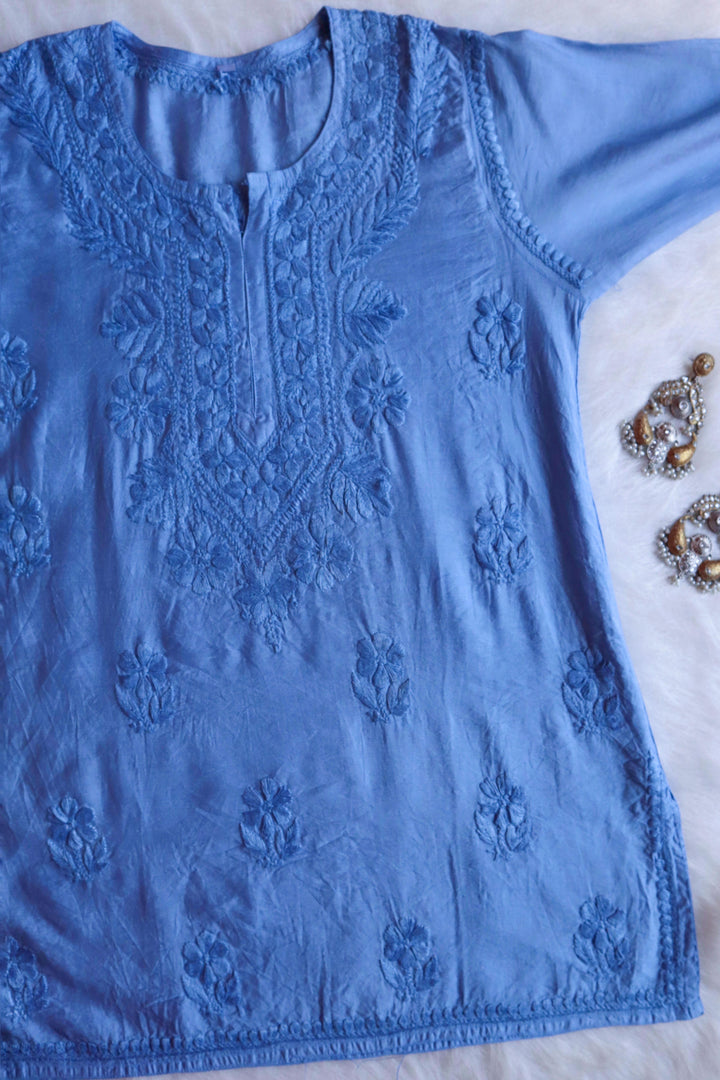 Heer Ice Blue Short Chanderi Kurta