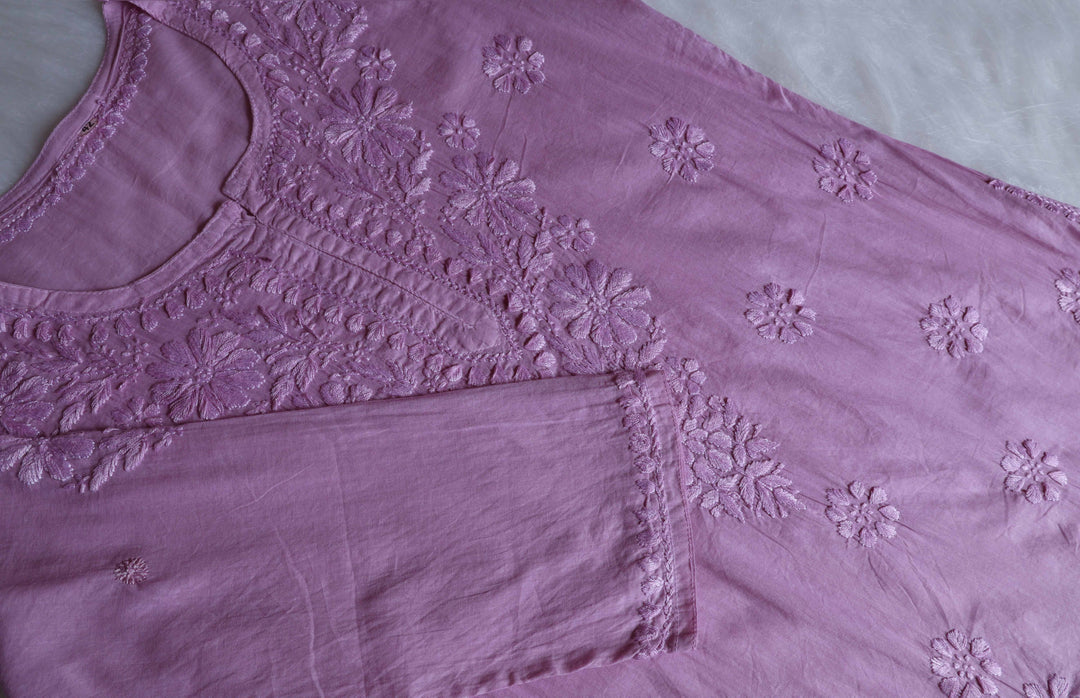 Nazakat Dusty Purple Cotton short kurta